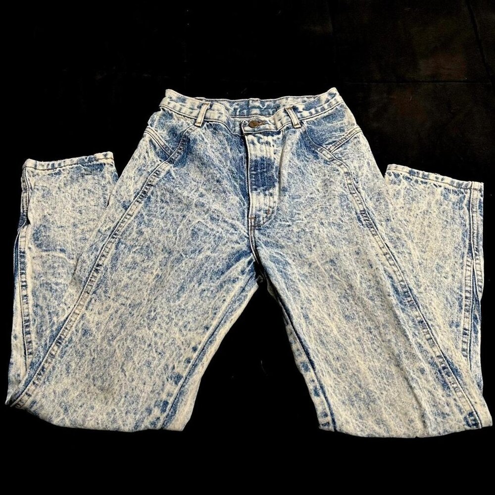 Vintage Chic 80s High Waisted Authentic Denim Acid Washed Skinny Jeans